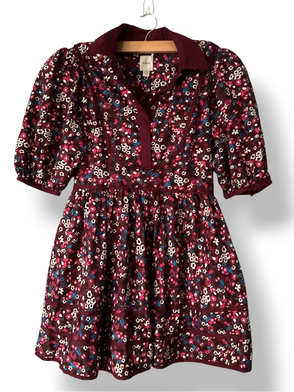 Anthropologie Maeve Puff-Sleeve Collared Floral Mini Dress Sz 8 EUC